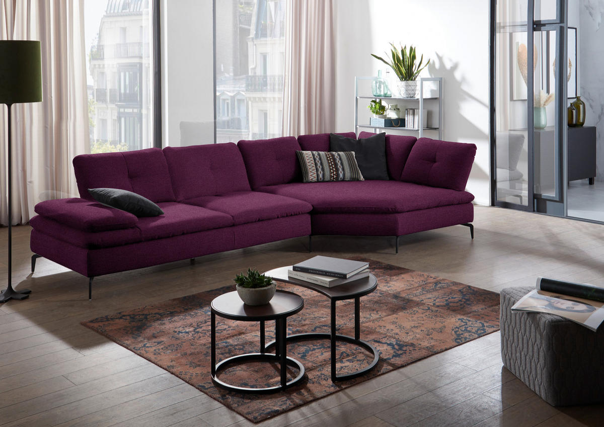 ECKSOFA in Flachgewebe Violett  - Violett/Schwarz, Design, Textil/Metall (344/157cm) - Chilliano