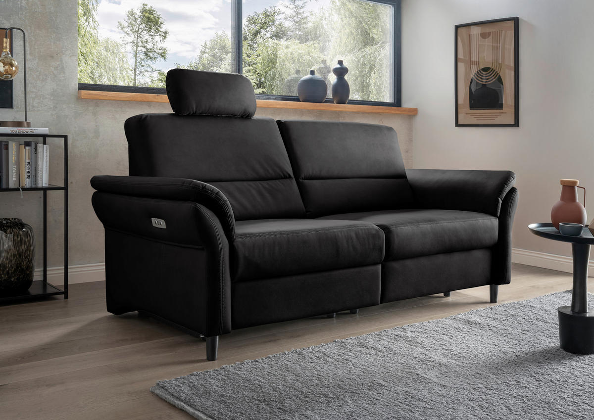 3-SITZER-SOFA in Lederlook Schwarz  - Schwarz, Modern, Holz/Textil (192/90/89cm) - Livetastic