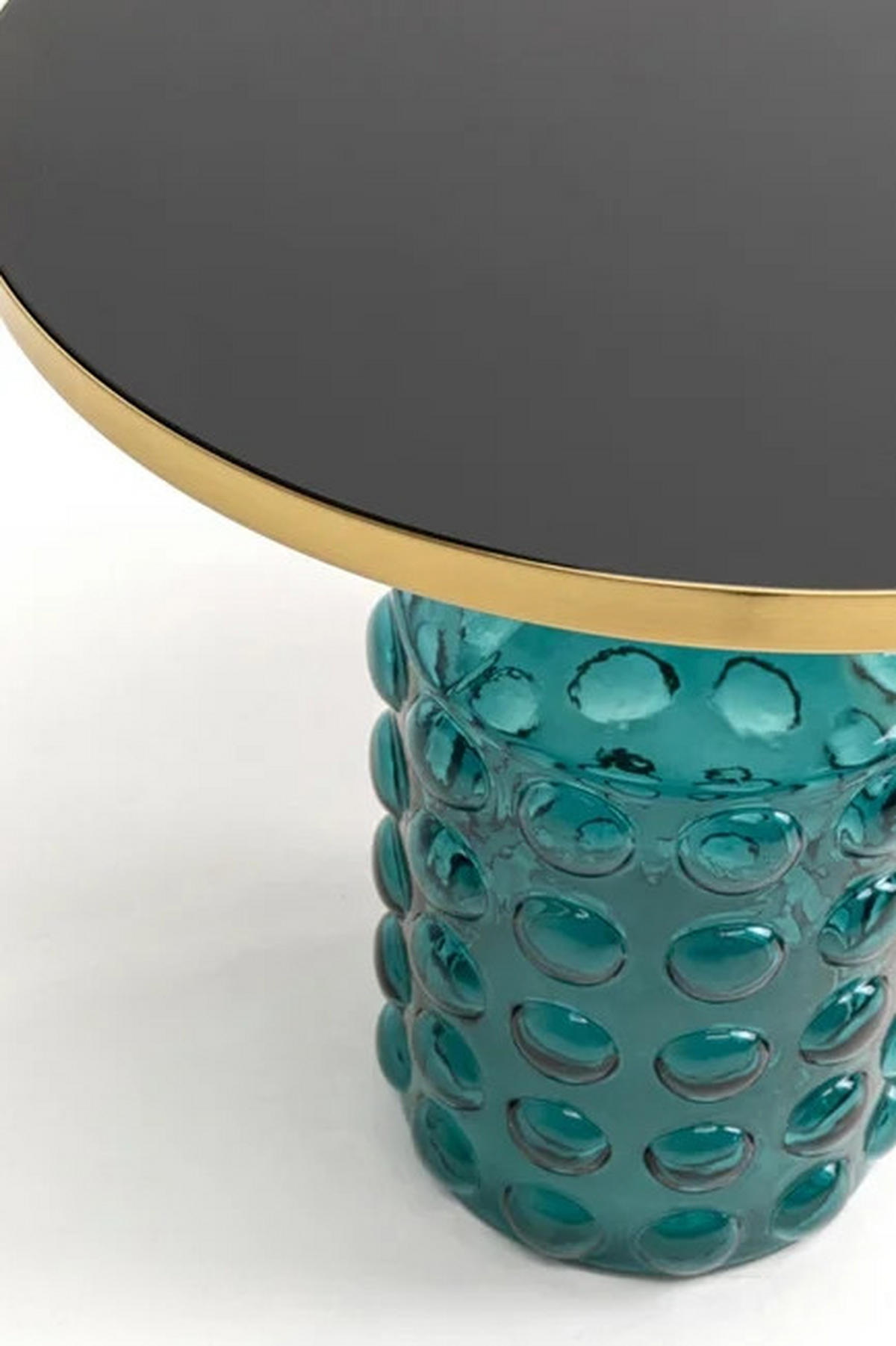 BEISTELLTISCH 50/50/52 cm Blau, Goldfarben, Schwarz Hochglanz rund  - Blau/Schwarz Hochglanz, Design, Glas/Metall (50/50/52cm) - Kare-Design