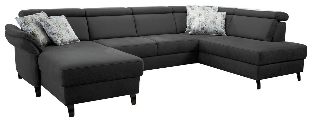 WOHNLANDSCHAFT in Mikrofaser Grau, Schwarz  - Schwarz/Grau, KONVENTIONELL, Textil/Metall (165/317/193cm) - Sit & More