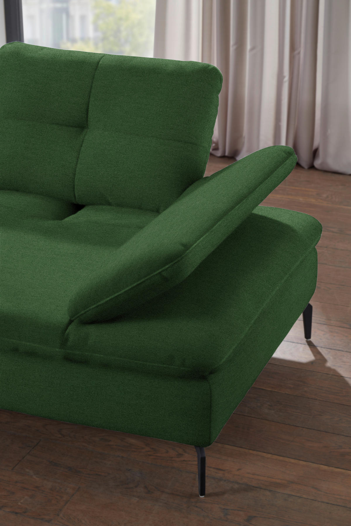 ECKSOFA in Flachgewebe Grün  157/344 cm  - Schwarz/Grün, Design, Textil/Metall (157/344cm) - Chilliano