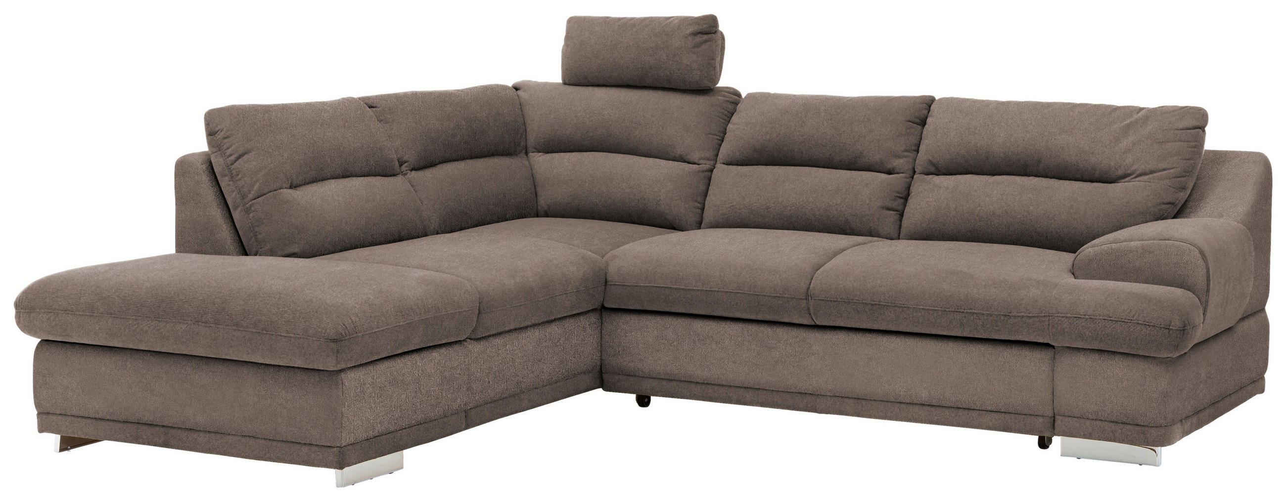 WOHNLANDSCHAFT Braun Chenille Bettkasten, Schlaffunktion, Rücken echt, Kopfstütze  - Chromfarben/Braun, KONVENTIONELL, Textil/Metall (217/264cm) - MID.YOU