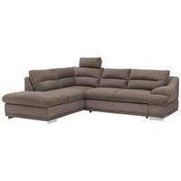 WOHNLANDSCHAFT Braun Chenille Bettkasten, Schlaffunktion, Rücken echt, Kopfstütze  - Chromfarben/Braun, KONVENTIONELL, Textil/Metall (217/264cm) - MID.YOU