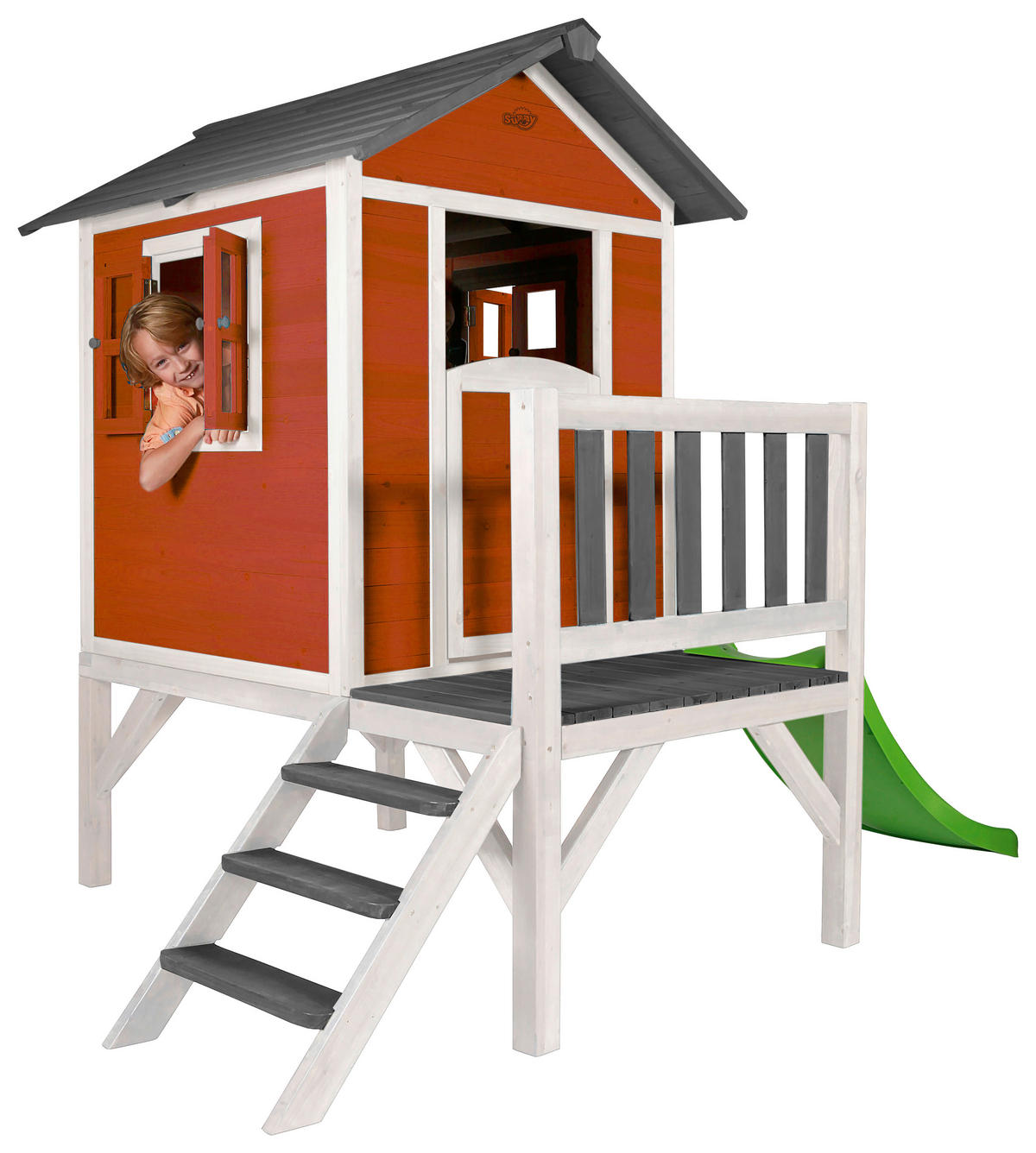 SPIELHAUS 261/189/168 cm SPIELHAUS SUNNY LODGE XL  - Rot/Weiß, Basics, Holz (261/189/168cm) - Ambia Garden