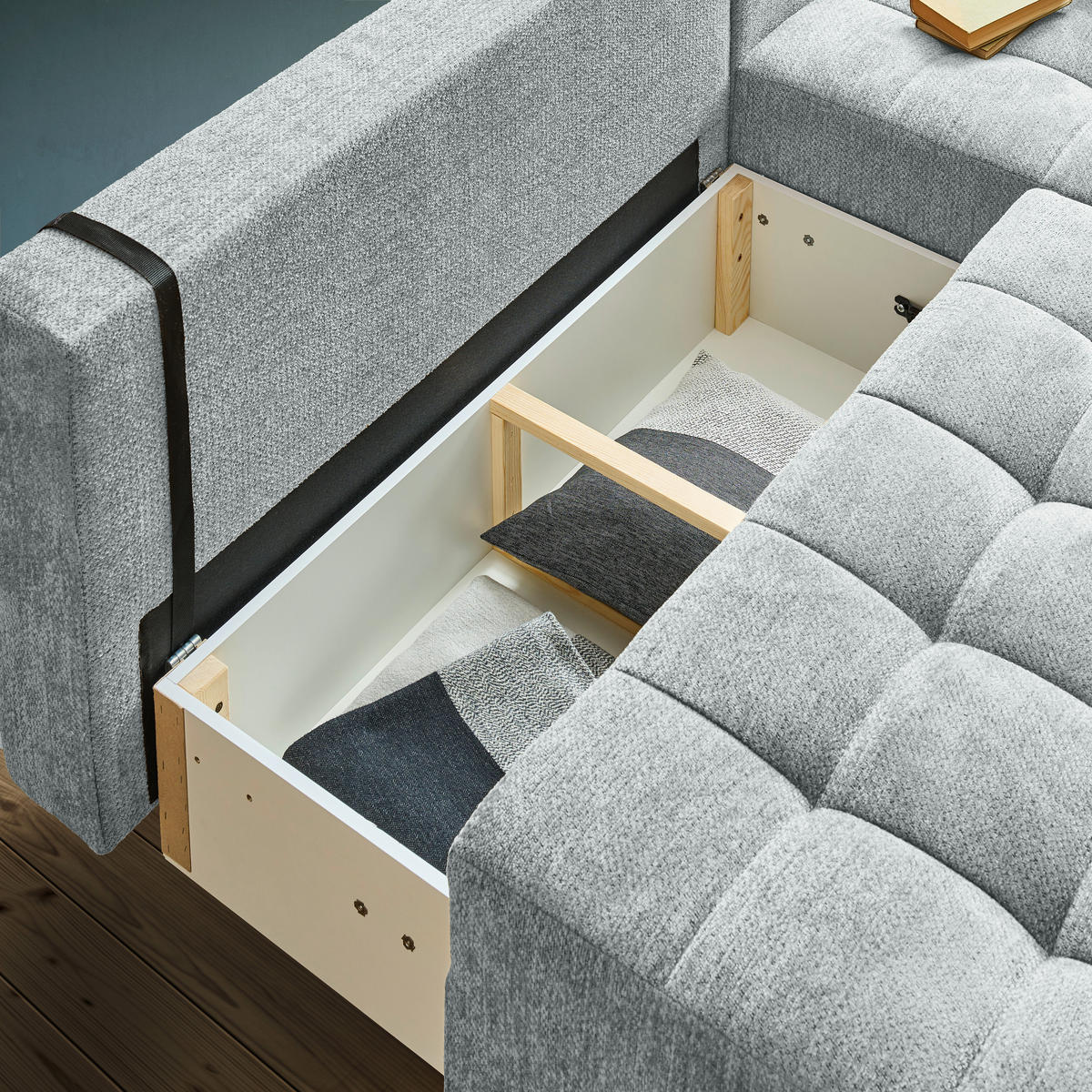 ECKSOFA in Chenille Grau  - Schwarz/Grau, MODERN, Kunststoff/Textil (204/145cm) - home24