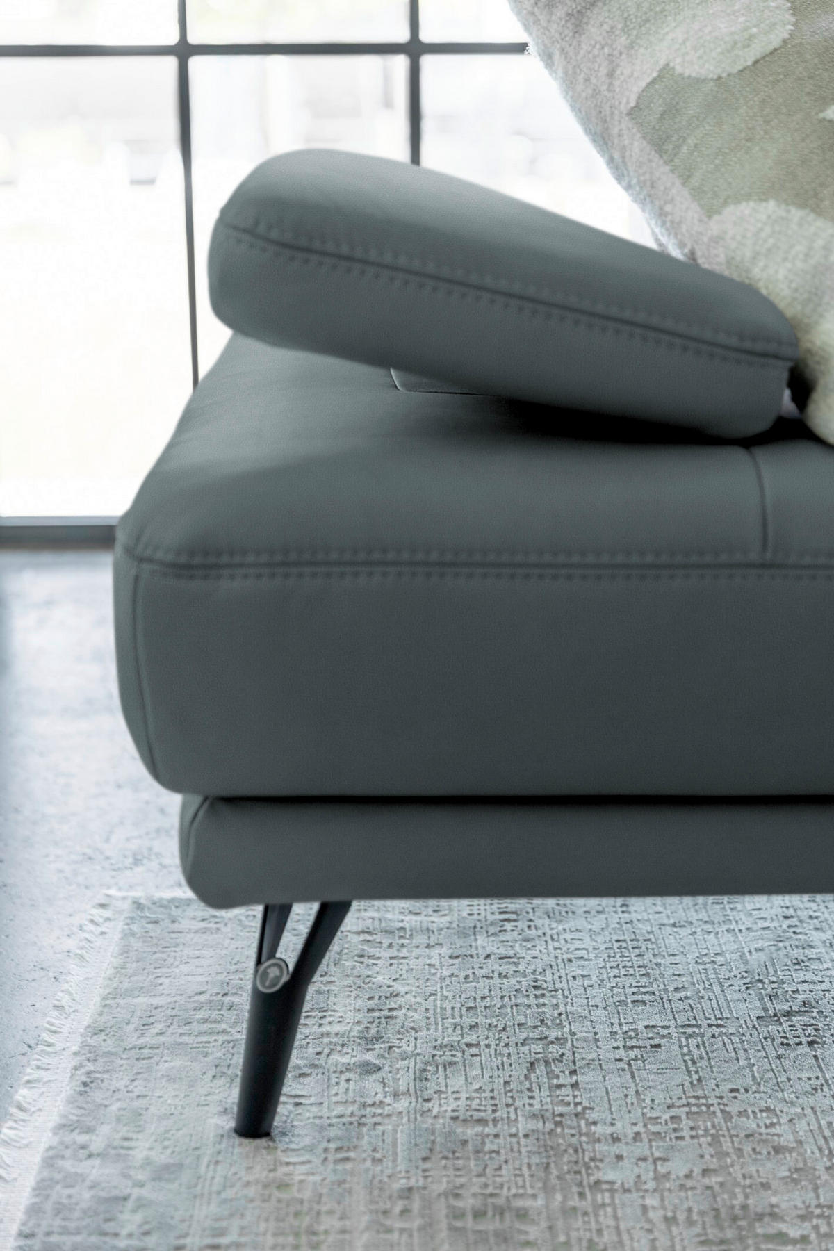 ECKSOFA Echtleder Grau  - Schwarz/Grau, Konventionell, Leder/Metall (180/301cm) - Joop!