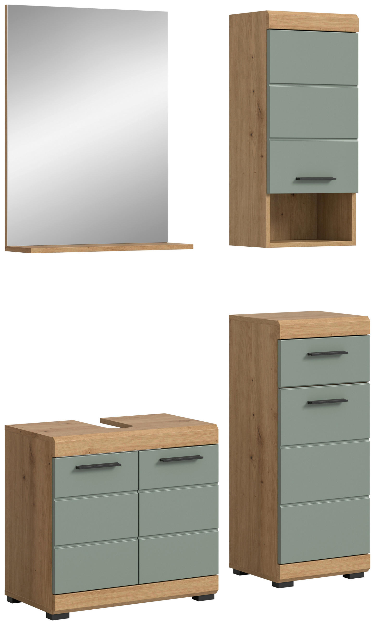 BADEZIMMER 4-teilig in 97 cm - Salbeigrün/Schwarz, Modern, Glas/Holzwerkstoff (97cm) - MID.YOU