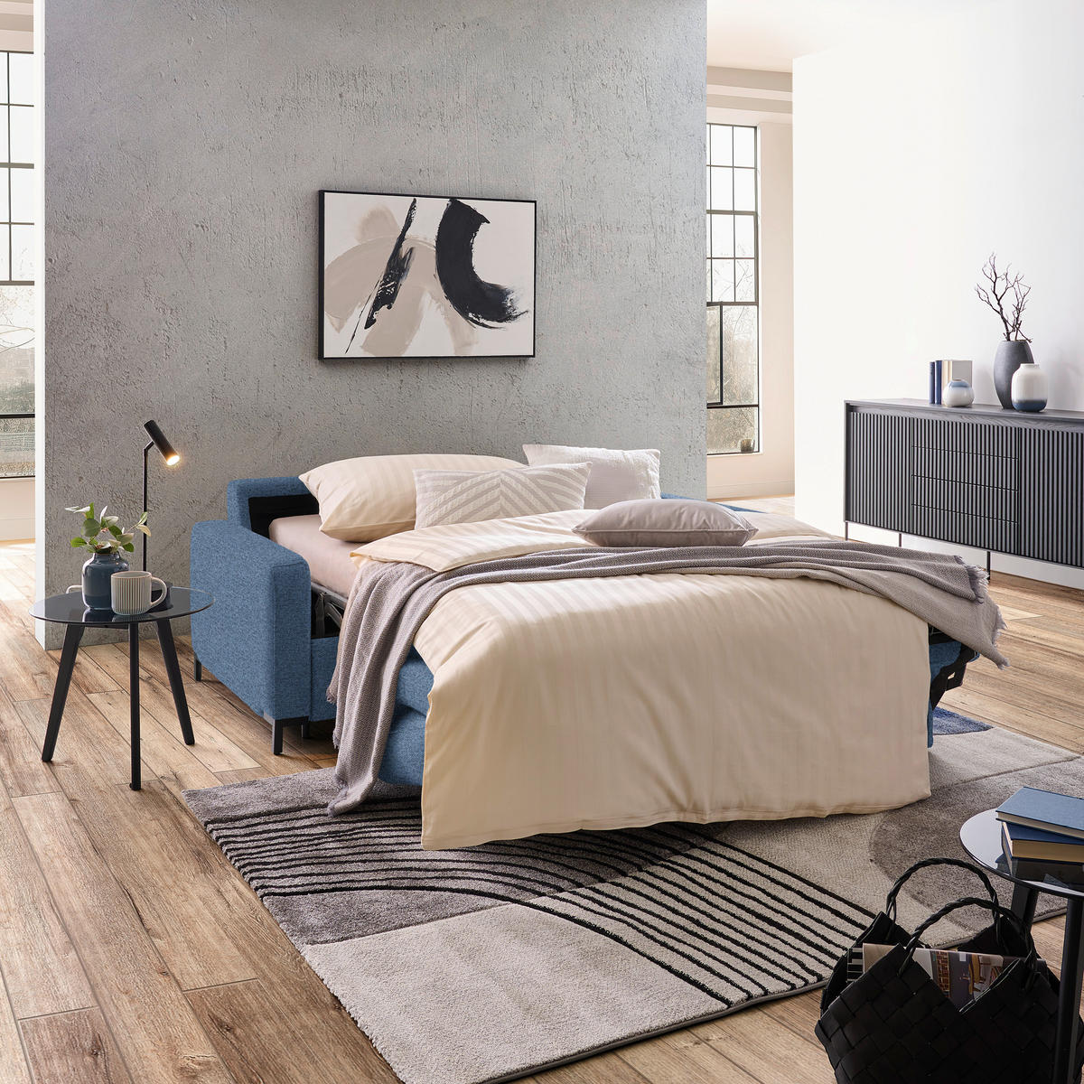 SCHLAFSOFA in Textil Hellblau  - Schwarz/Hellblau, Konventionell, Textil/Metall (187/84/97cm) - Welnova