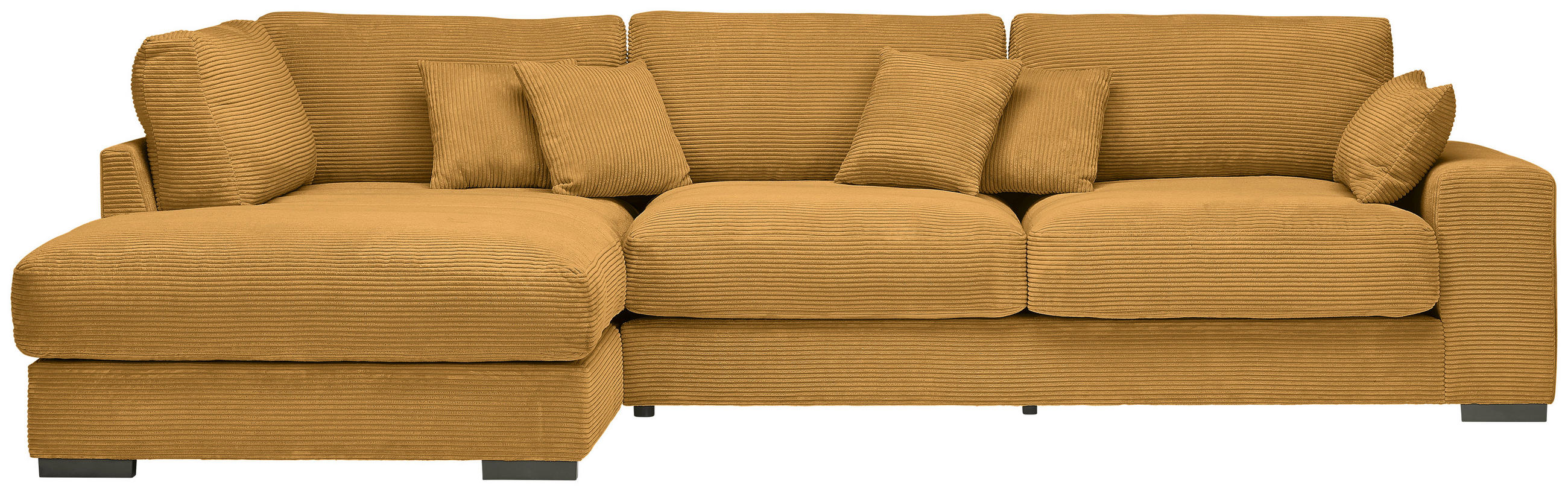 ECKSOFA Senfgelb Cord  - Senfgelb/Schwarz, Design, Kunststoff/Textil (205/340cm) - home24