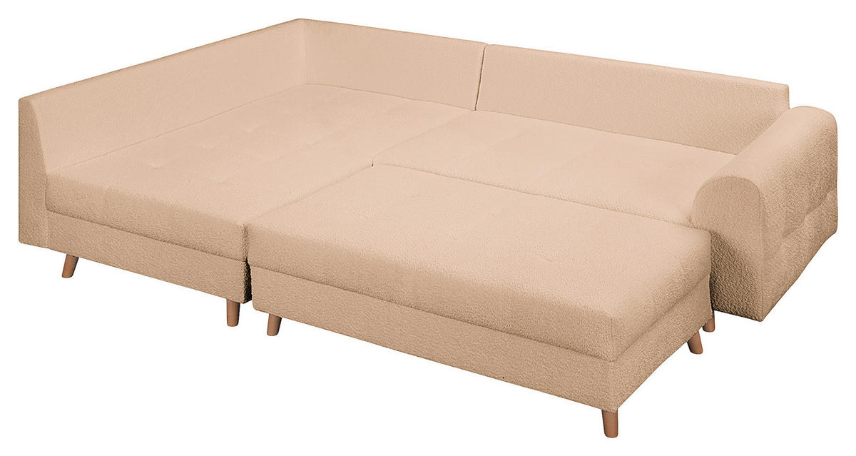 ECKSOFA inkl. Hocker Ariella Beige Bouclé  - Beige/Naturfarben, Design, Holz/Textil (161/231cm) - Livetastic