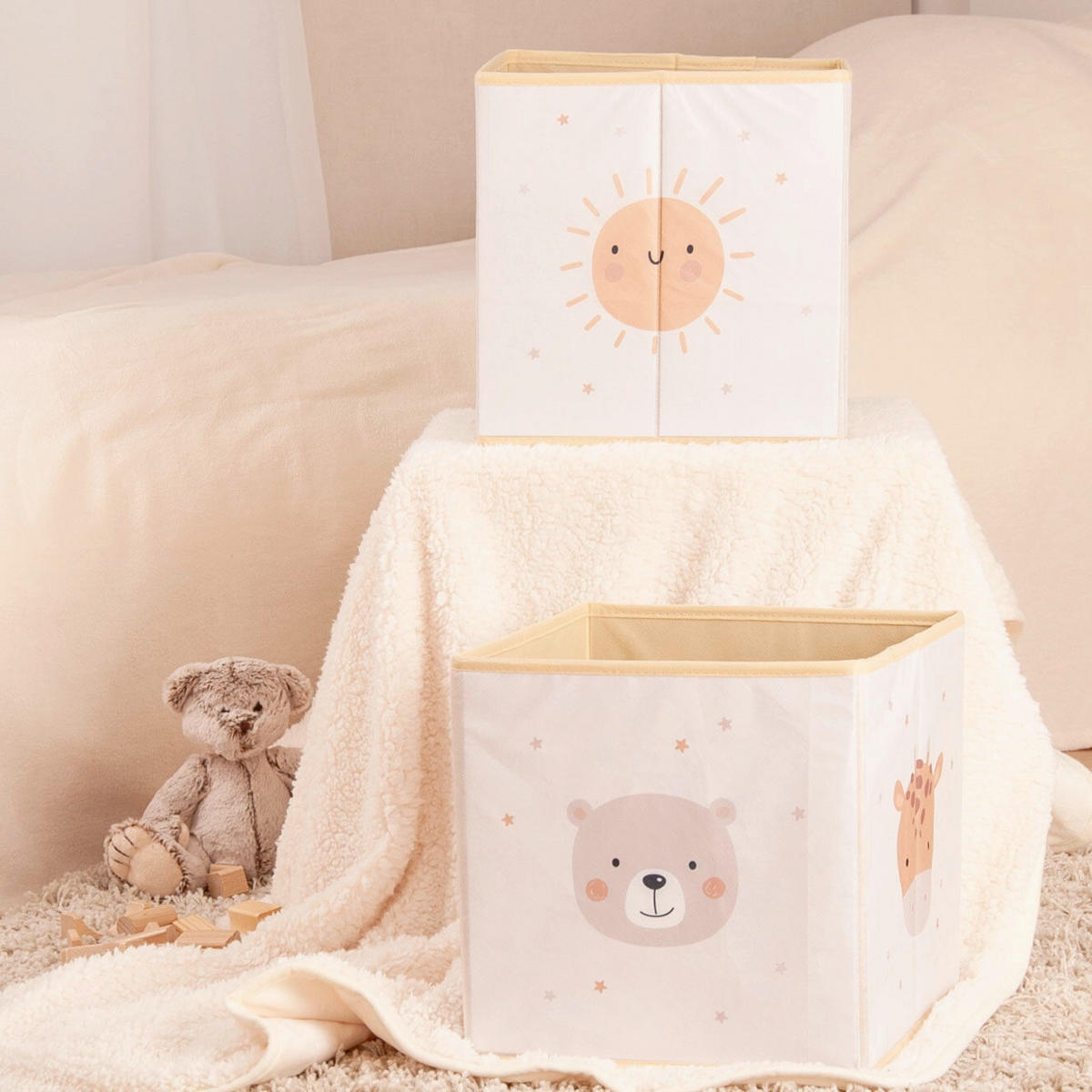 AUFBEWAHRUNGSBOX Little Friends  - Cognac/Perlmutt, Basics, Textil (30/30/30cm) - Herding