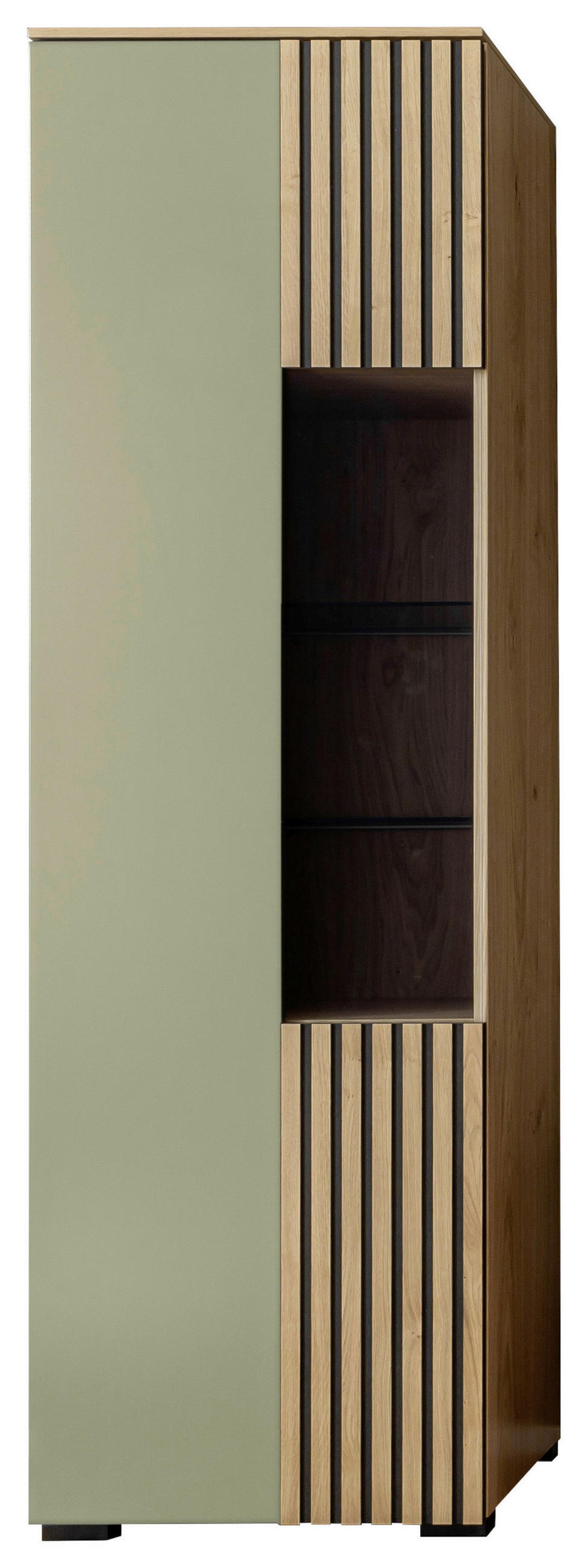 VITRINE  in furniert Wildeiche Eiche Bianco, Schilfgrün - Schilfgrün/Eiche Bianco, Design, Glas/Holz (60/200/45cm) - Moderano
