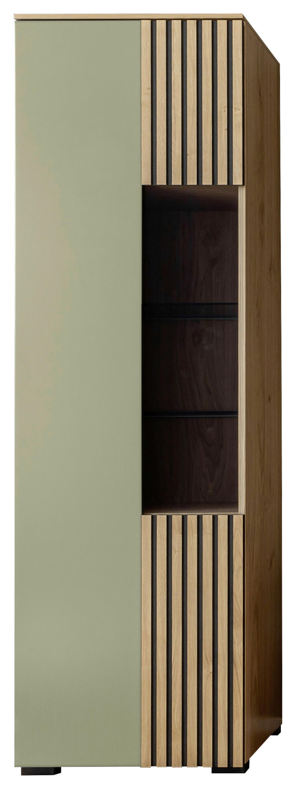 VITRINE Eiche Bianco, Schilfgrün  60/200/45 cm  - Schilfgrün/Eiche Bianco, Design, Glas/Holz (60/200/45cm) - Moderano