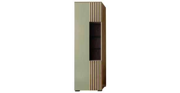 VITRINE in furniert Wildeiche Eiche Bianco, Schilfgrün - Schilfgrün/Eiche Bianco, Design, Glas/Holz (60/200/45cm) - Moderano