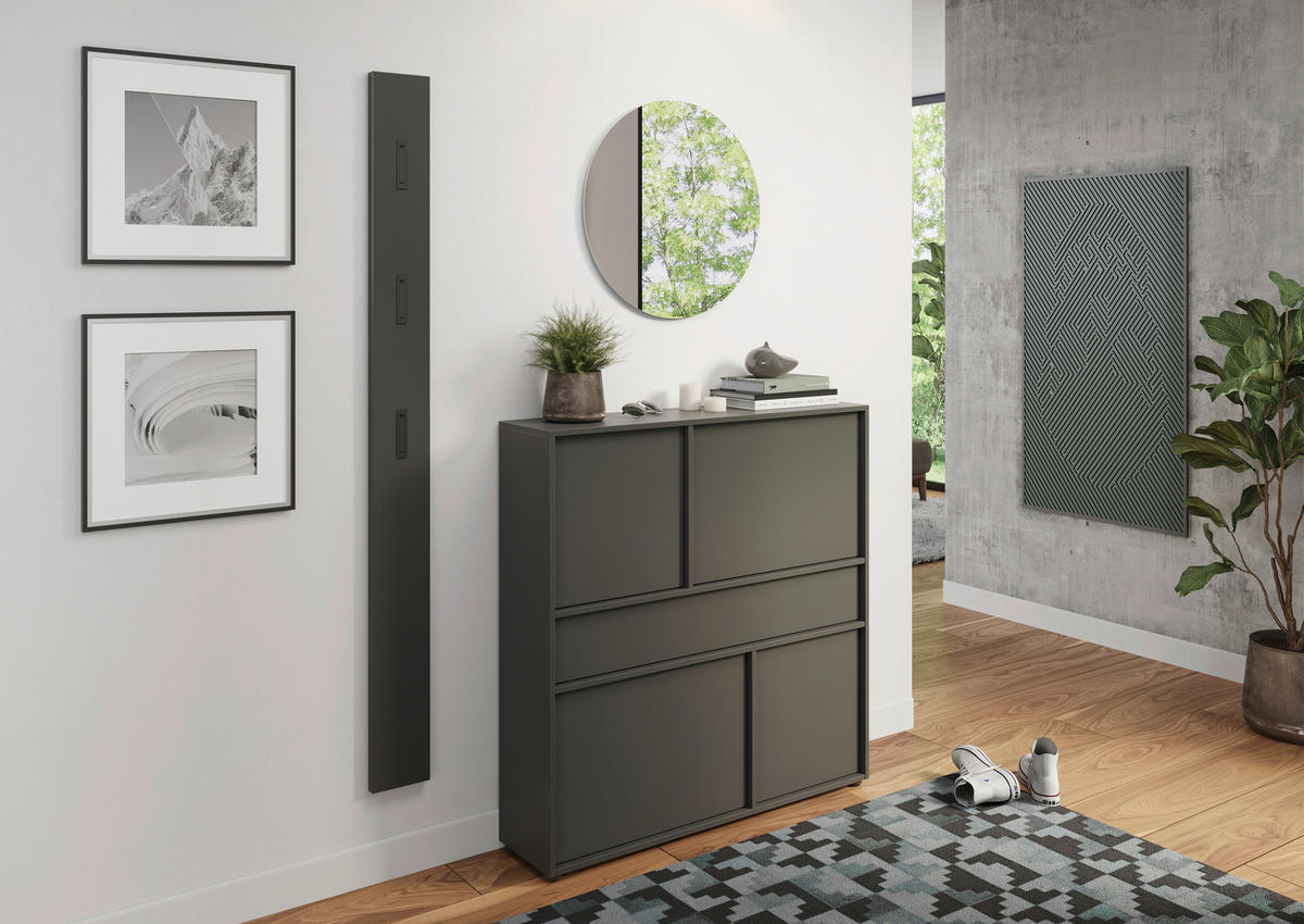 SCHUHSCHRANK AMECA  in 110/107/25 cm  - Schwarz/Graphitfarben, Design, Holzwerkstoff/Kunststoff (110/107/25cm)