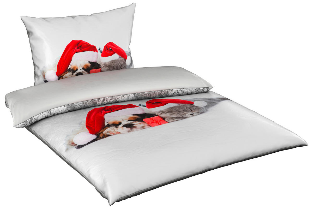 POSTELJINA SA DVA LICA DOZY 140/200 cm saten siva, crvena  - siva/crvena, Osnovno, tekstil (140/200cm) - X-Mas