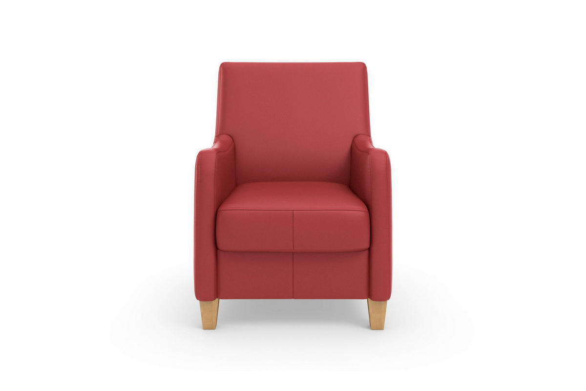 SESSEL in Echtleder Rot  - Eichefarben/Rot, Basics, Leder/Holz (70/93/75cm) - Sit & More