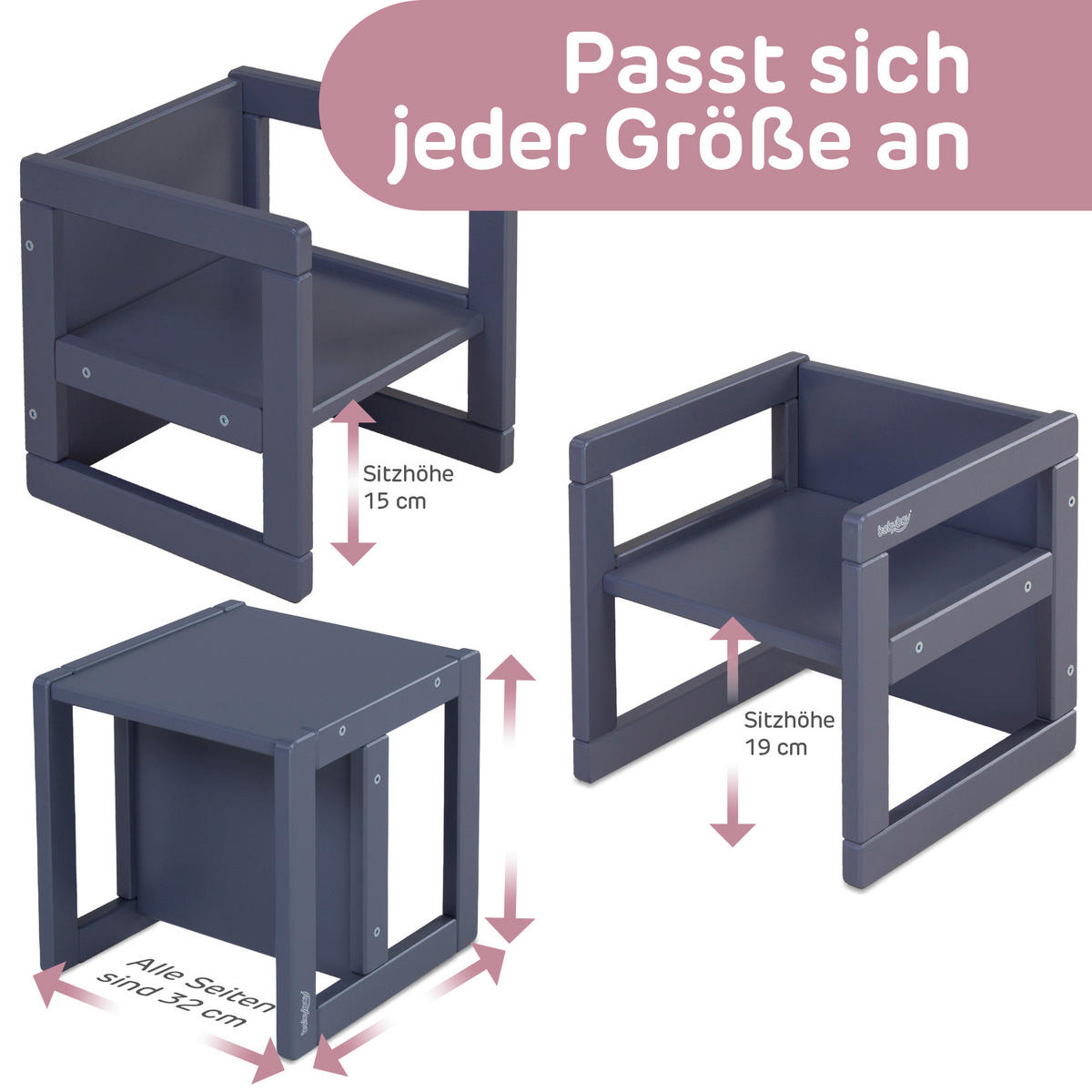 LERNTURM Littlefoot 3-in-1  - Schieferfarben, Basics, Holz (32/32/32cm) - Tobi