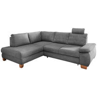 ECKSCHLAFSOFA Flachgewebe Grau  inkl. Bettkasten, Schlaffunktion, Armteilverstellung, Sitztiefenverstellung, Liegefläche im Originalstoff, Kopfstütze  - Wildeiche/Grau, MODERN, Holz/Textil (206/261cm) - Livetastic