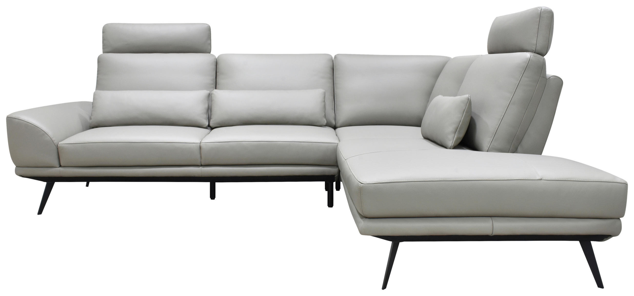 ECKSOFA Taupe Echtleder Zierkissen, Rücken echt, Kopfteilverstellung, Sitztiefenverstellung, Kopfstütze  - Taupe/Schwarz, Design, Leder/Metall (276/225cm) - Celina Home