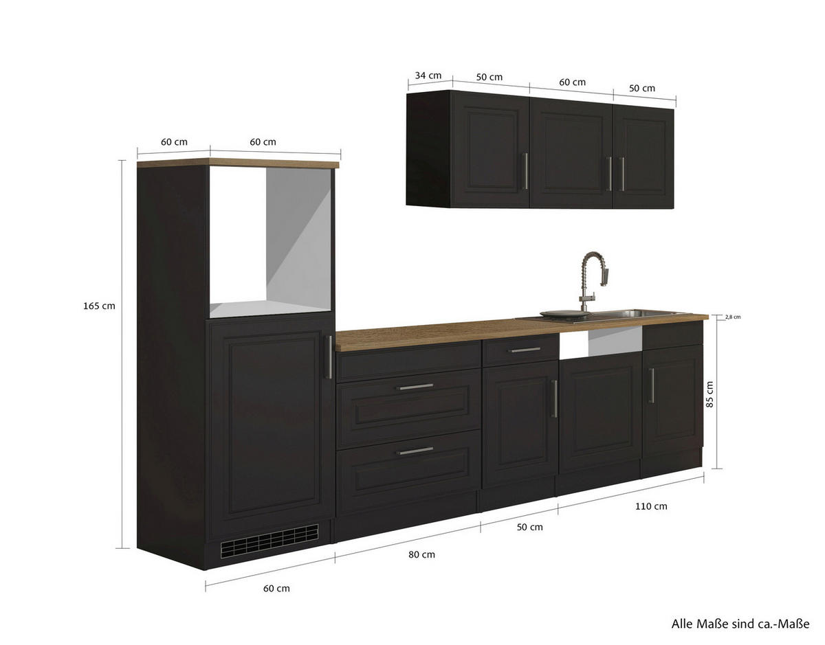 KÜCHENLEERBLOCK 300 cm   in Graphitfarben, Sonoma Eiche  - Alufarben/Graphitfarben, MODERN, Holzwerkstoff/Metall (300cm) - Held