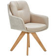ARMLEHNSTUHL in Holz, Textil, Leder Creme, Beige, Wildeiche  - Wildeiche/Beige, Design, Leder/Holz (62/90/65cm) - Waldwelt
