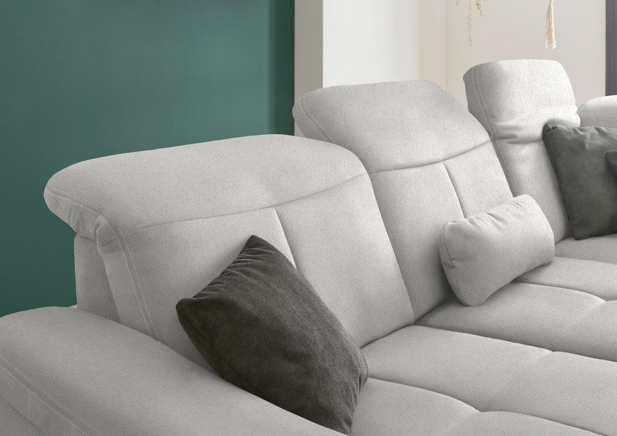 ECKSOFA in Flachgewebe Weiss  - Wildeiche/Weiss, Natur, Holz/Textil (301/243cm) - Voleo