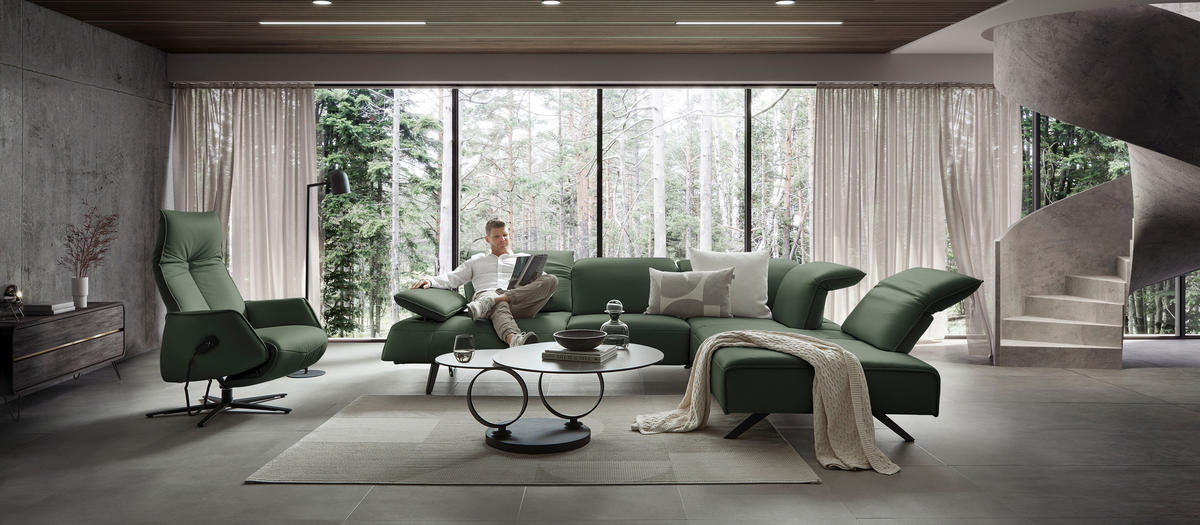 ECKSOFA Echtleder Grün  - Anthrazit/Grün, Design, Leder/Metall (290/230cm) - Johann Jakob