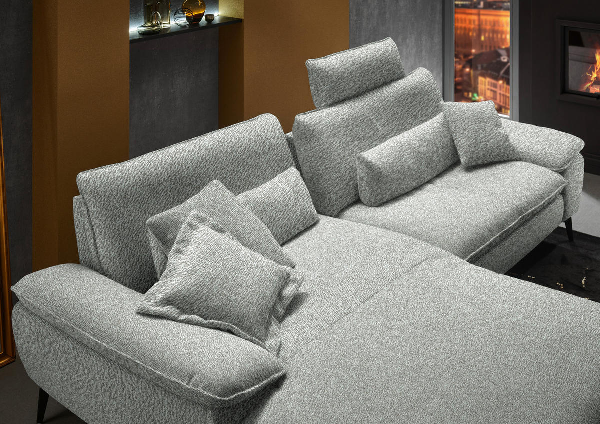 ECKSOFA in Webstoff Hellgrau  - Hellgrau/Schwarz, Design, Textil/Metall (197/295cm) - Valdera
