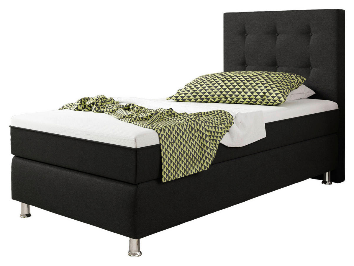 BOXSPRINGBETT 90/200 cm  in Schwarz  - Silberfarben/Schwarz, KONVENTIONELL, Textil/Metall (90/200cm) - MID.YOU