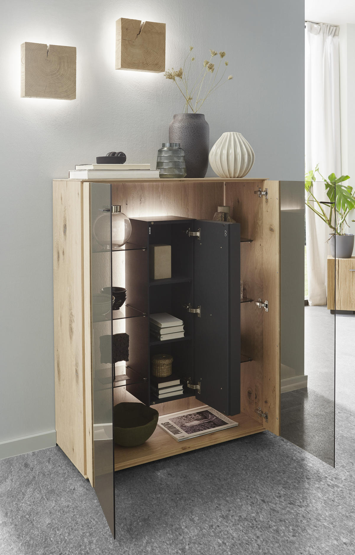 HIGHBOARD Eichefarben  106/138/44 cm  - Eichefarben, Natur, Glas/Holz (106/138/44cm) - Valnatura