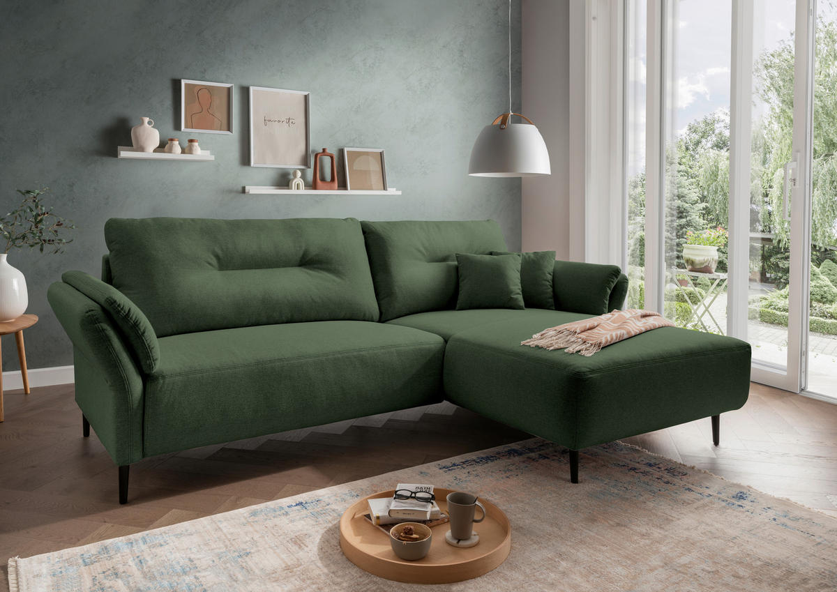 ECKSOFA in Mikrofaser Waldgrün  - Waldgrün/Schwarz, Modern, Holz/Textil (269/96cm) - MID.YOU