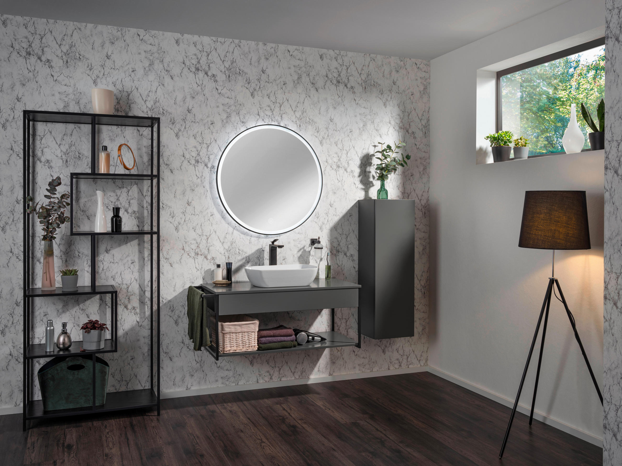 WASCHTISCHUNTERSCHRANK 107,5/43,5/47,5 cm  - Schwarz/Grau, MODERN, Holzwerkstoff/Metall (107,5/43,5/47,5cm) - MID.YOU
