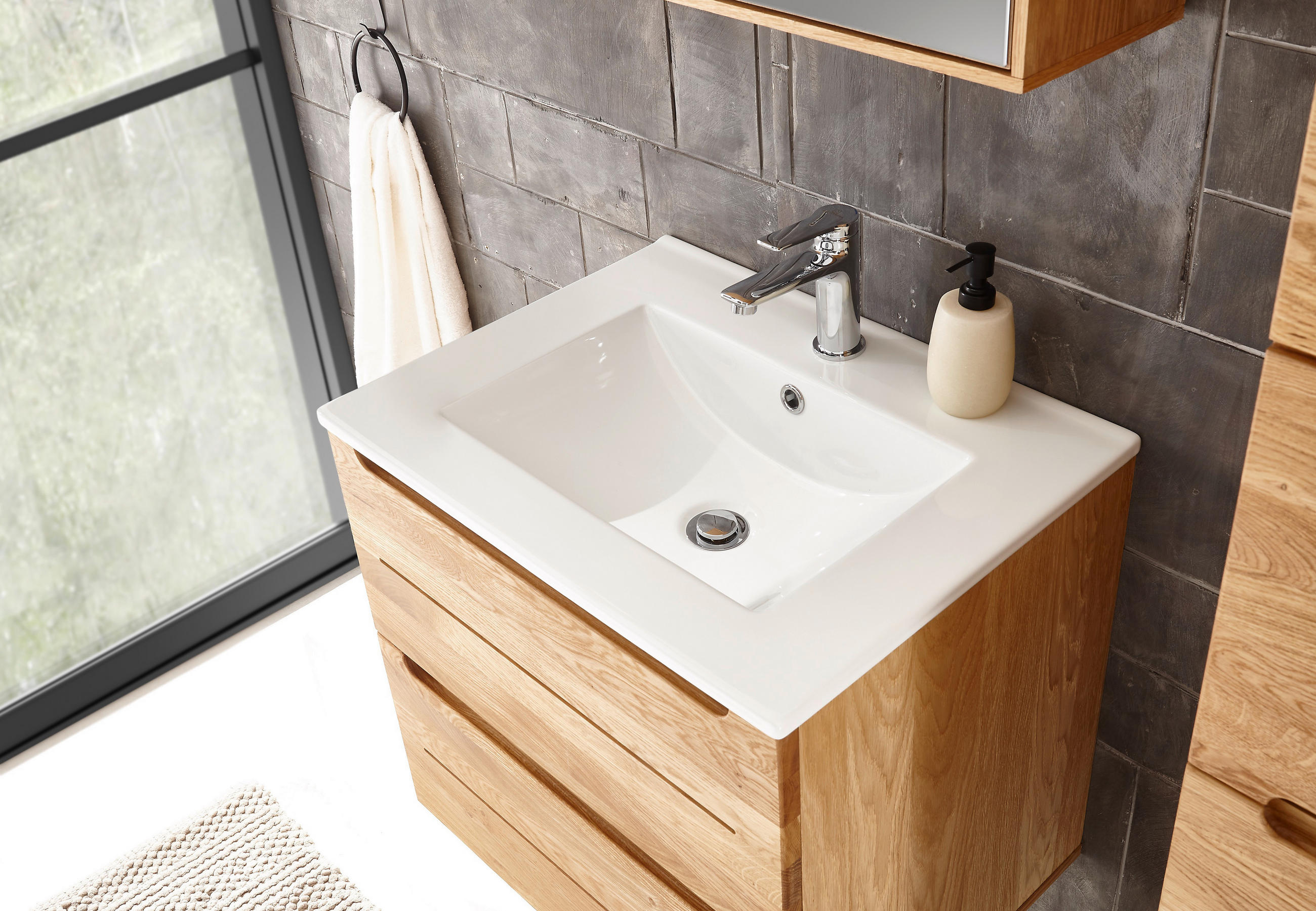 WASCHBECKEN 61/17/47 cm  - Weiß, Basics, Keramik (61/17/47cm) - Linea Natura