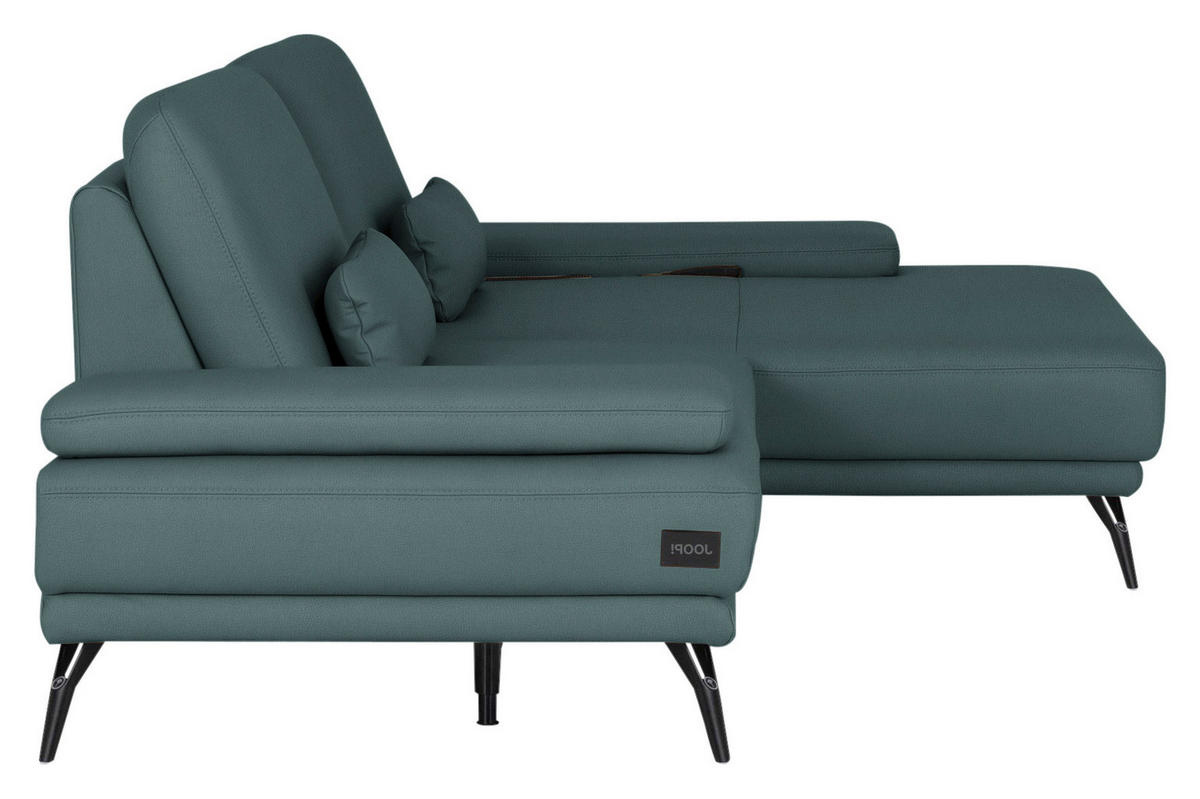 ECKSOFA Echtleder Graublau  - Graublau/Schwarz, Konventionell, Leder/Metall (301/180cm) - Joop!
