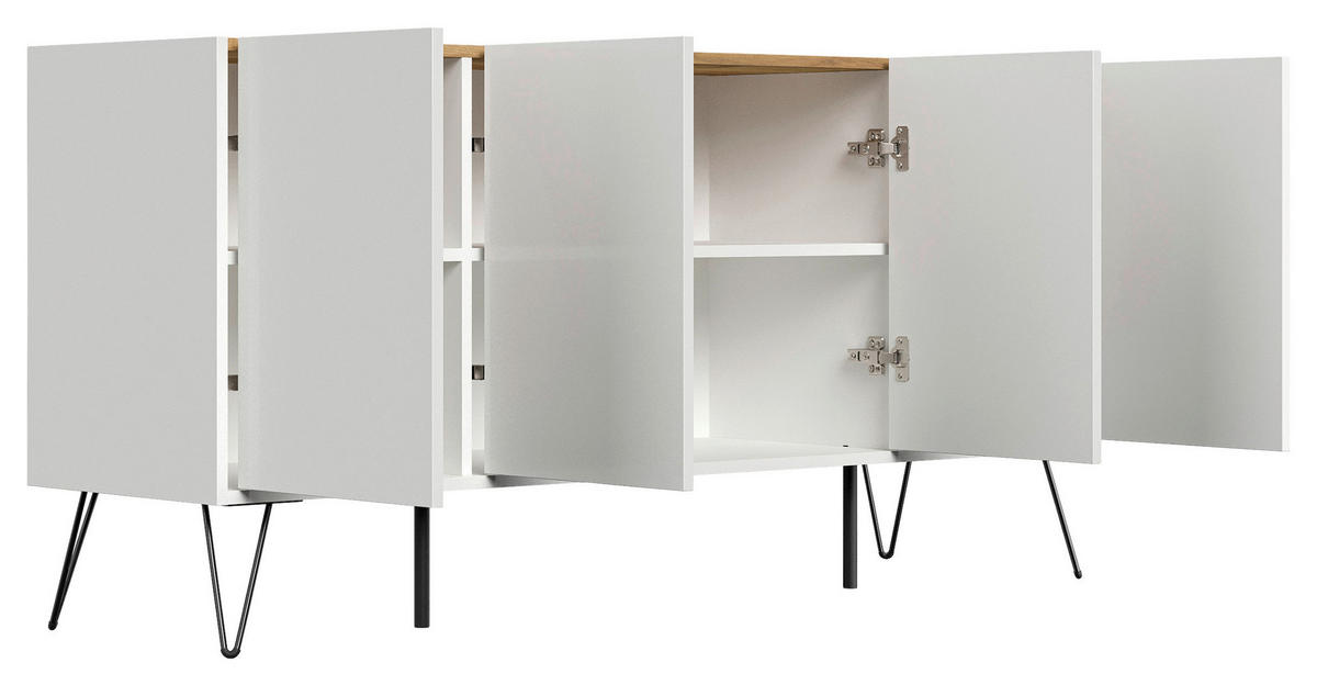 SIDEBOARD Posseik Industrial 155/75,8/42 cm  - Weiß Hochglanz/Eichefarben, Design, Holzwerkstoff/Metall (155/75,8/42cm) - MID.YOU