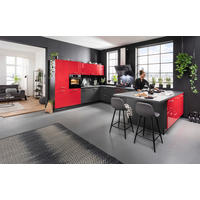 EINBAUKÜCHE  - Rot/Graphitfarben, Basics, Holzwerkstoff - Venda