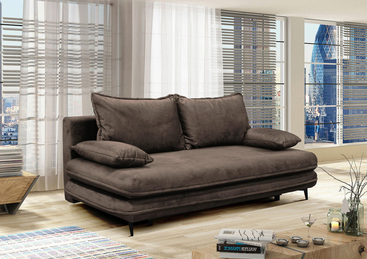 SCHLAFSOFA Velours Braun  - Schwarz/Braun, Design, Kunststoff/Textil (217/73/86/106cm) - MID.YOU