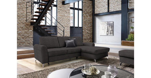 ECKSOFA in Flachgewebe Dunkelbraun  - Dunkelbraun/Silberfarben, Design, Textil/Metall (244/167cm) - Cantus