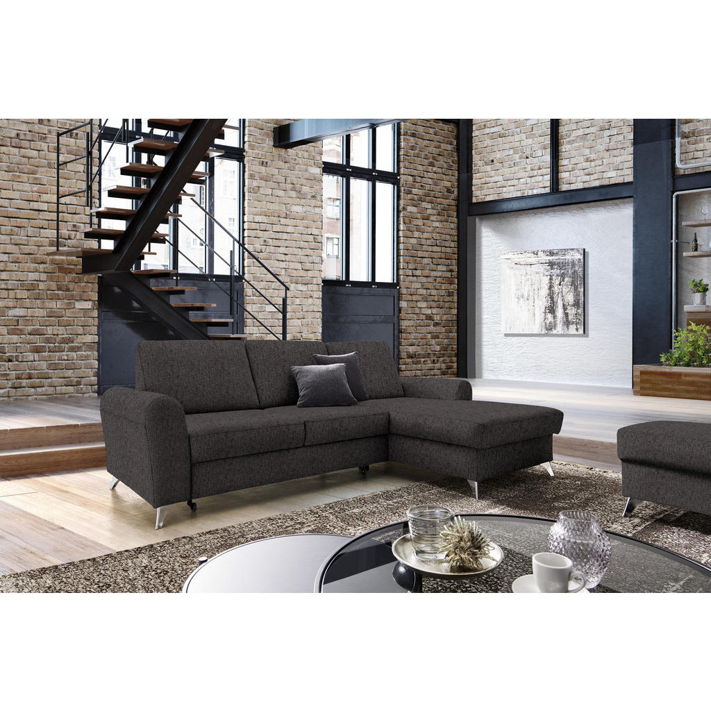 Thumbnail - Cantus Ecksofa, Dunkelbraun, Textil, Uni, 3-Sitzer, Ottomane rechts, L-Form, 244x167 cm, Liegefunktion, Wohnzimmer, Sofa...
