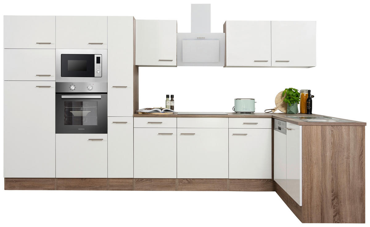 HÖRNKÖK 370/172 cm  i vit  - vit/ekfärgad, Basics, metall/trämaterial (370/172cm) - Respekta
