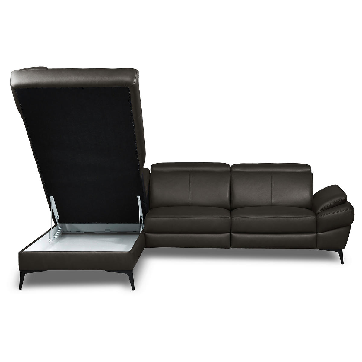 ECKSOFA  in Lederlook Echtleder Dunkelbraun  211/264 cm  - Dunkelbraun/Schwarz, Design, Leder/Textil (211/264cm) - Livetastic