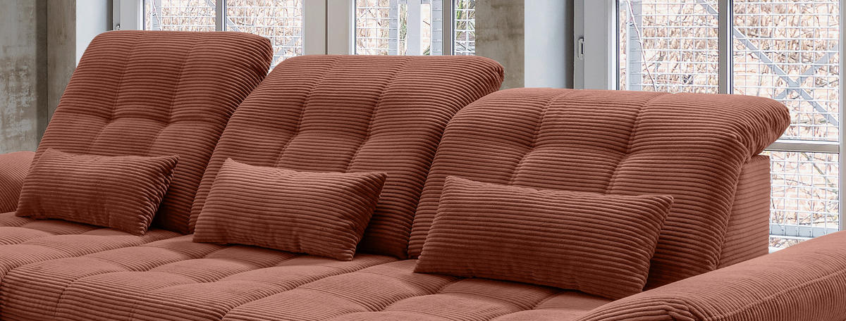 ECKSOFA in Cord Koralle  - Koralle/Schwarz, Modern, Textil/Metall (184/314cm) - Livetastic