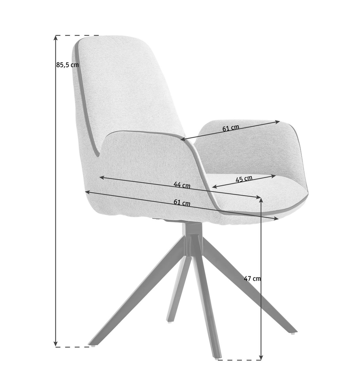 Scaun Cu Brațe din metal, textil, negru, gri deschis - gri deschis/negru, Design, metal/textil (61/85,5/61cm) - Novel