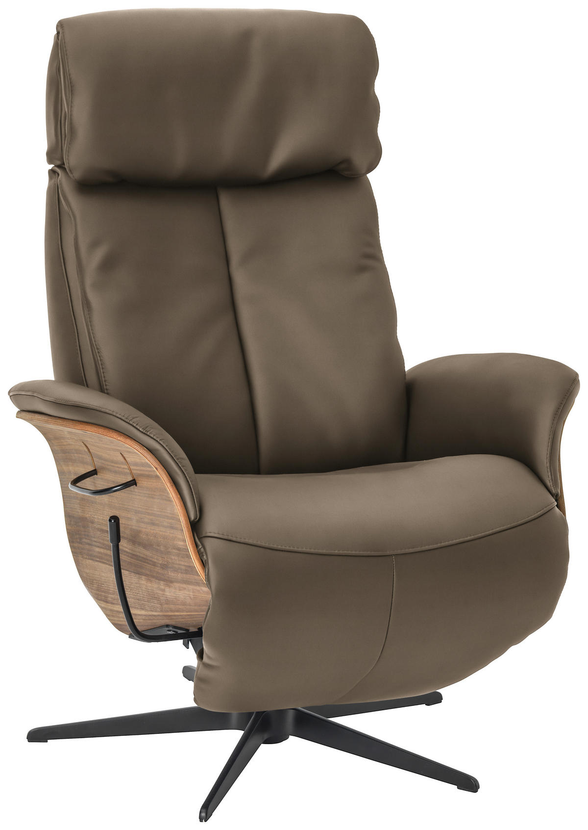 RELAXSESSEL Echtleder Relaxfunktion, Kopfteilverstellung    - Beige/Nussbaumfarben, Design, Leder/Holz (78/104-113/84cm) - Welnova
