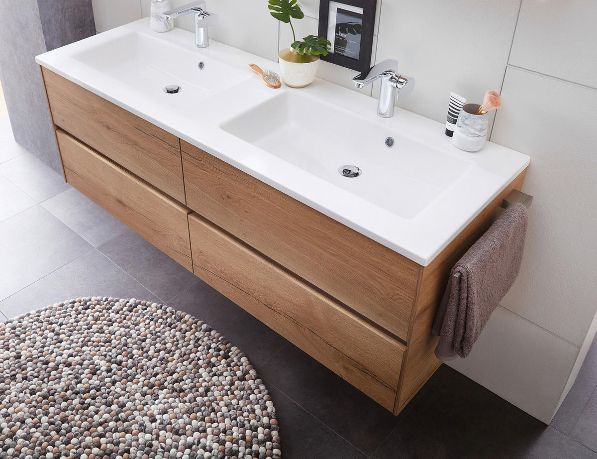 WASCHTISCHKOMBI 153 cm  - Eiche dunkel/Weiß, Design, Holzwerkstoff/Stein (153cm) - Sadena