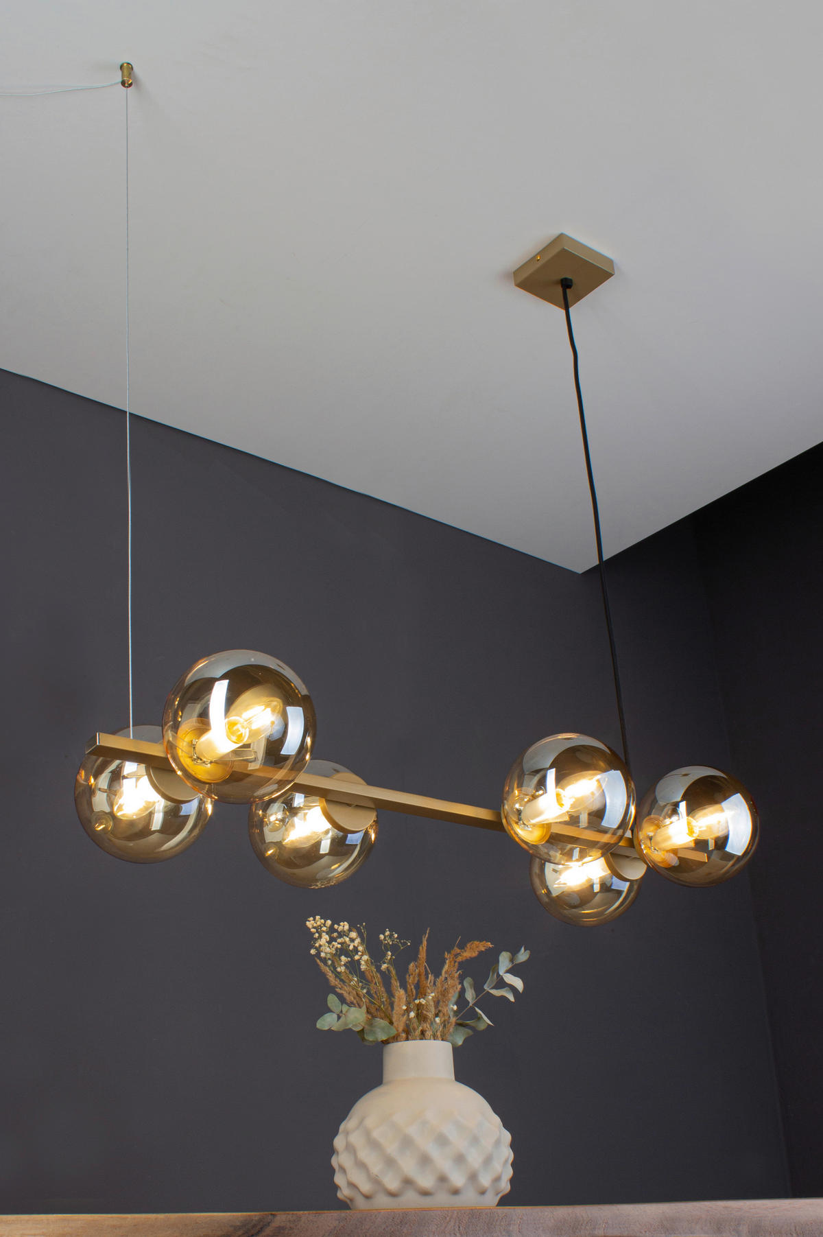 HÄNGELEUCHTE 31,7/80/120 cm   - Goldfarben/Bernsteinfarben, Design, Glas/Metall (31,7/80/120cm)