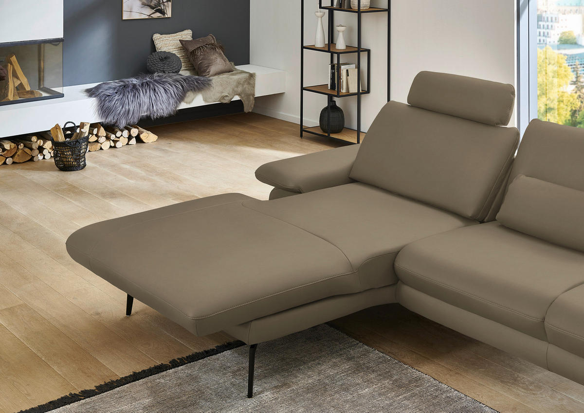 ECKSOFA in Echtleder Beige  - Beige/Schwarz, Design, Leder/Metall (180/310cm) - Dieter Knoll