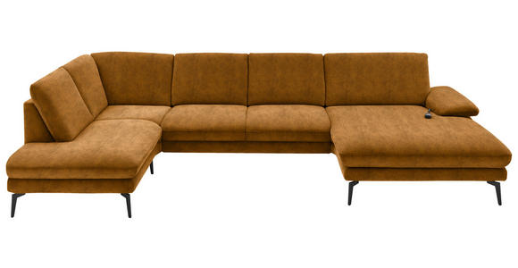 WOHNLANDSCHAFT in Velours Cognac - Cognac/Schwarz, Design, Textil/Metall (208/344/180cm) - Dieter Knoll