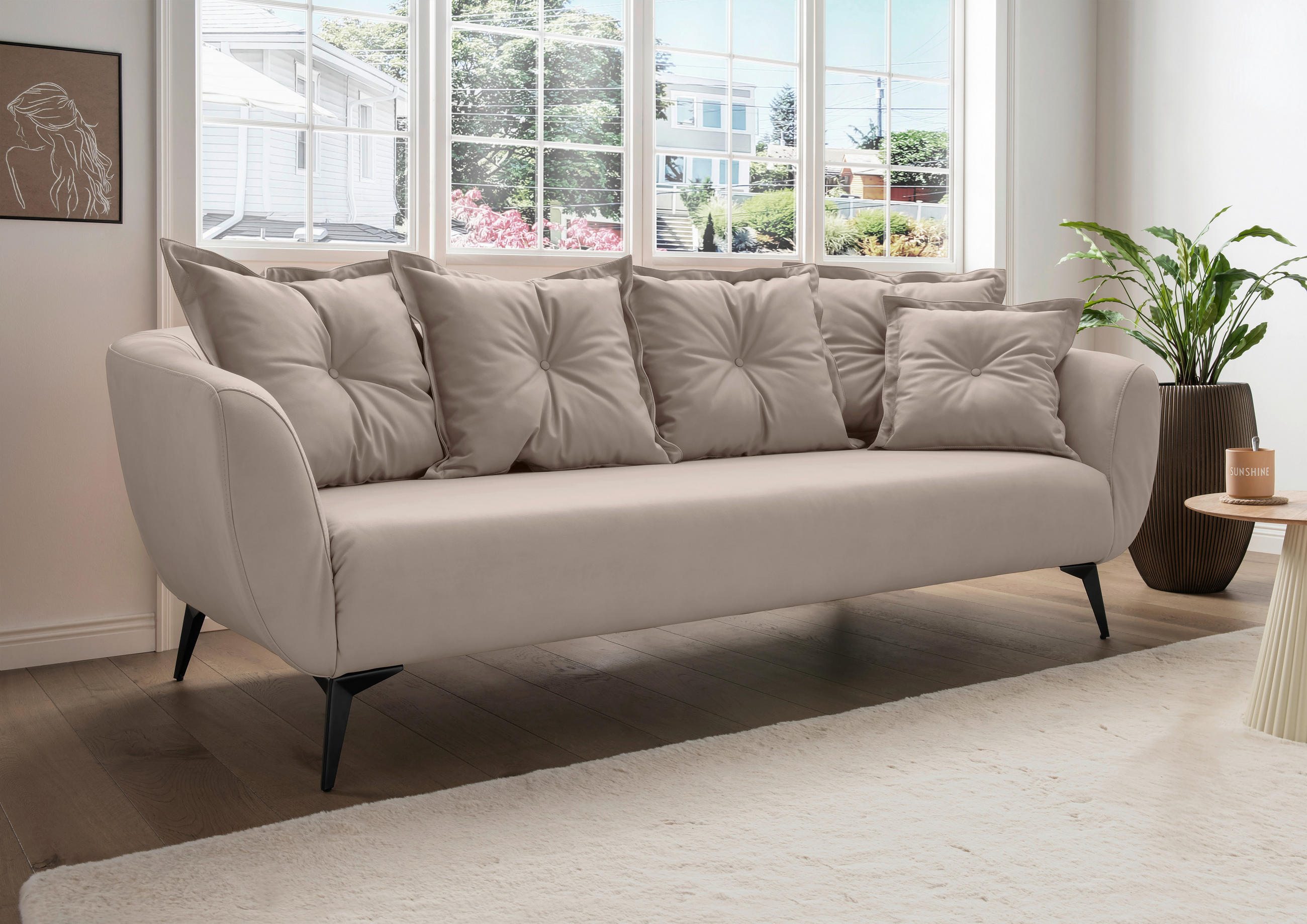 3-SITZER-SOFA in Lederlook Beige  - Beige/Schwarz, Modern, Textil/Metall (236/94/103cm) - Livetastic